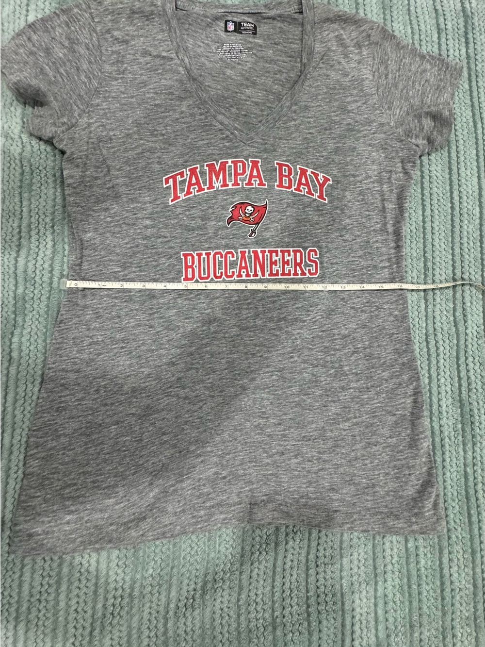 NFL Tampa Bay Buccaneers Women's Gray V‑Neck Tee with Red Logo